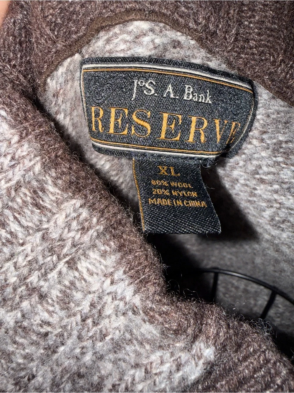 Jos. A. Bank brown /white Heather Zip-Up Shawl Collar Sweater with Brown Trim